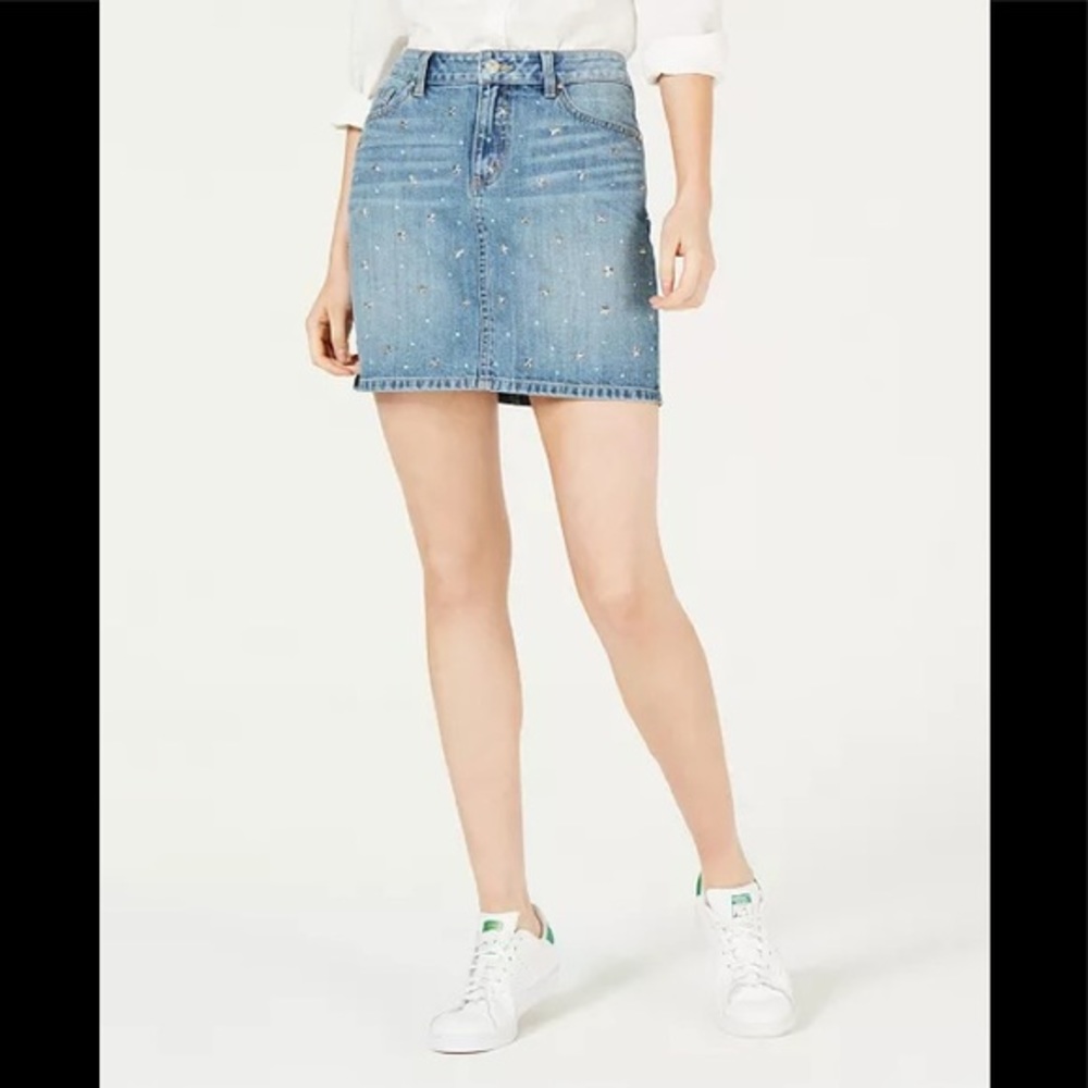 Rewash 26W Rhinestone Star Studded Denim Mini Skirt